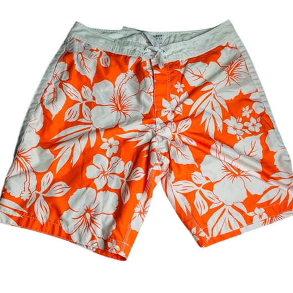 Other - Old Navy Men's Floral Summer Beach Swim Trunks Shorts Orange/White Size …